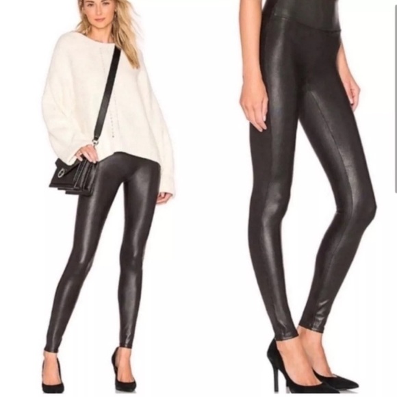 Spanx Leggings Women's Large Faux Leather Pant Shiny Black Pull On Stretch Yoga - Picture 2 of 8